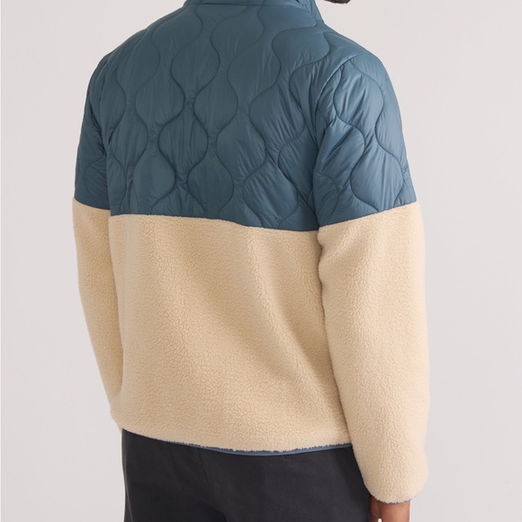 Marine Layer NWT Men's Blue Quilted Sherpa Puffer Jacket Eco Recycled Nylon 2XL - Picture 2 of 5